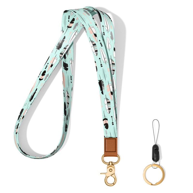 Hsxnam Neck Lanyard Key Chain  Long Lanyard Strap Keychain Holder for Women Men Car Keys ID Badges Card Wallet Phone Camera  Feather - Image 1